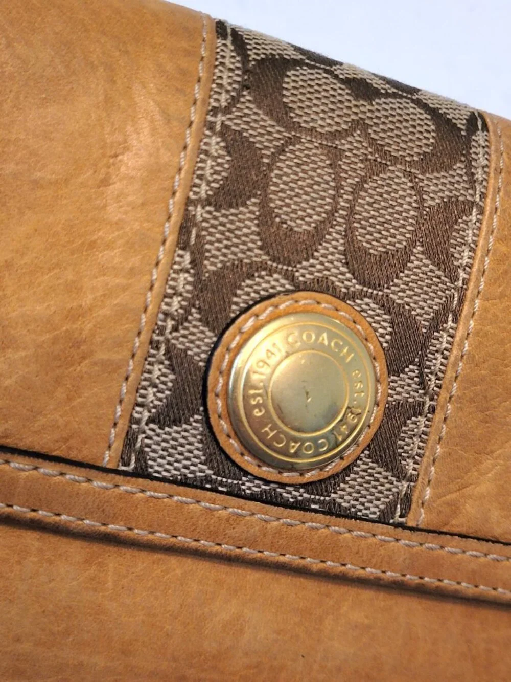 COACH Vintage Signature Stripe Leather Trifold Wallet